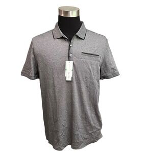 Calvin Klein Liquid Touch Silver Gray Fabric Polo Shirt with Black Contrast Trim